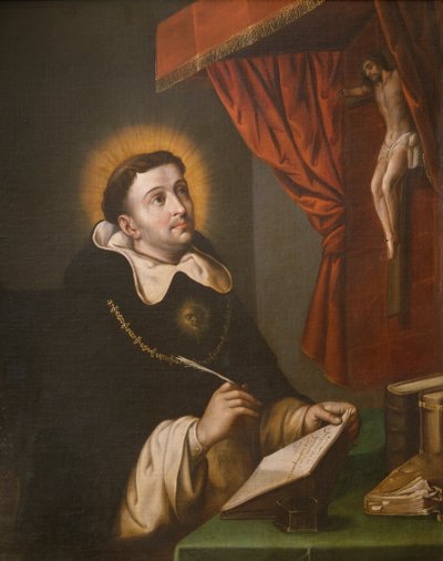 St. Thomas Aquinas writing before the crucifix by Antonio Rodríguez
